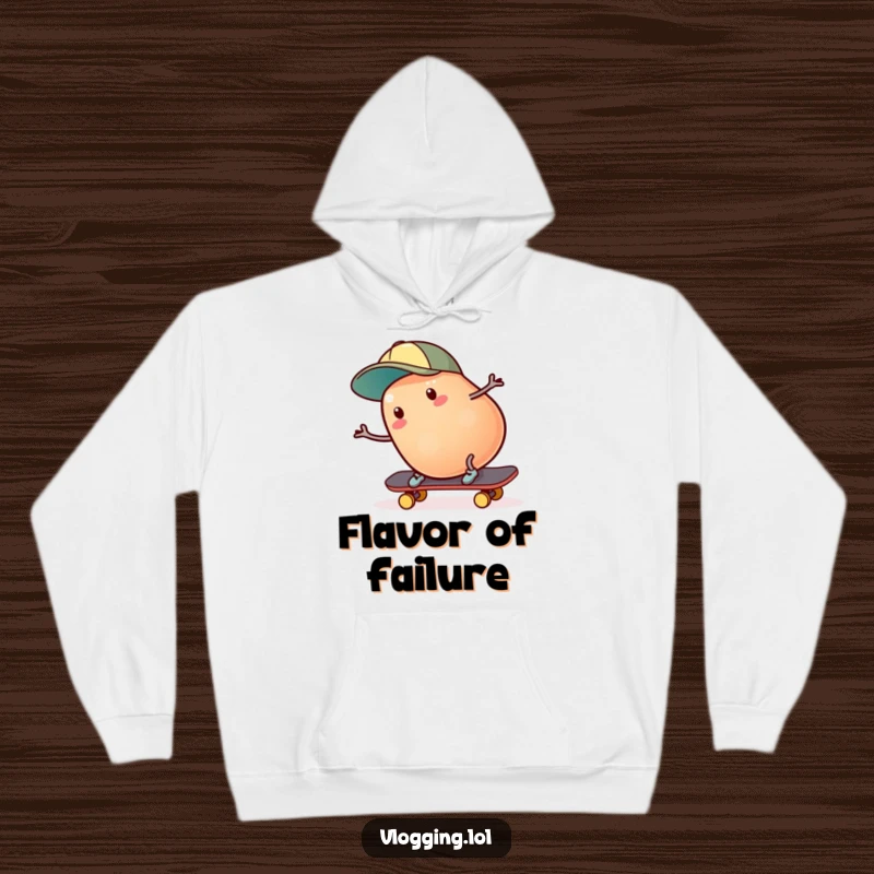 Funny jelly bean skater hoodie: A wobbly jelly bean with a cap accidentally tumbles off a skateboard, mid-air. Excellent funny gift.