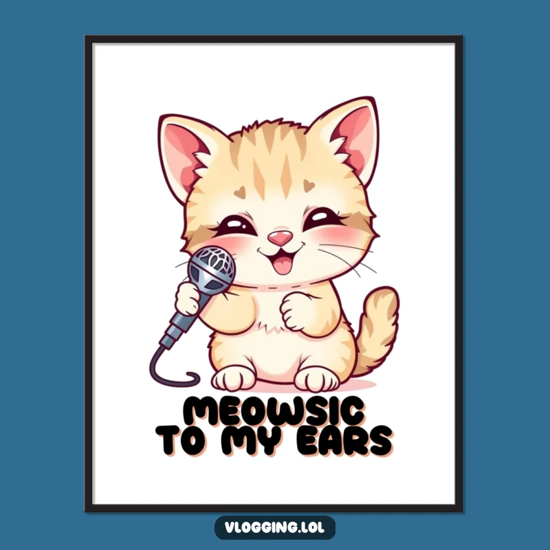Free Printable Giggling Kitten Microphone Wall Art - Funny Downloadable Poster!