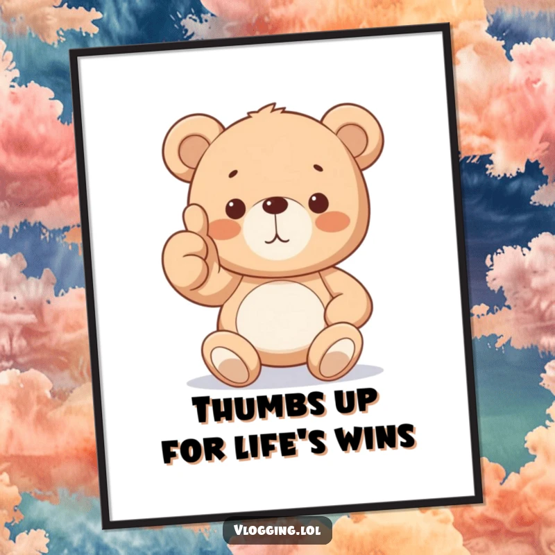Funny Free Printable Teddy Bear Thumbs Up Wall Art: A proud teddy bear offers a friendly thumbs up, radiating positivity and humor.