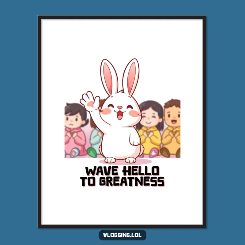 Free Printable Wall Art: Cheerful Rabbit Waving, Funny Downloadable Home Decor Gift