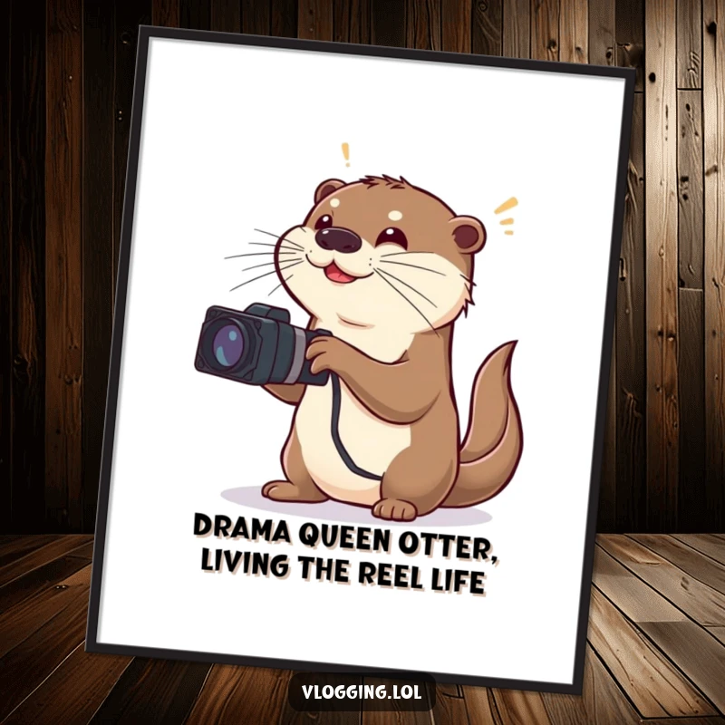 Funny Free Printable Wall Art depicting an otter filming a mock-dramatic scene with large, expressive gestures.