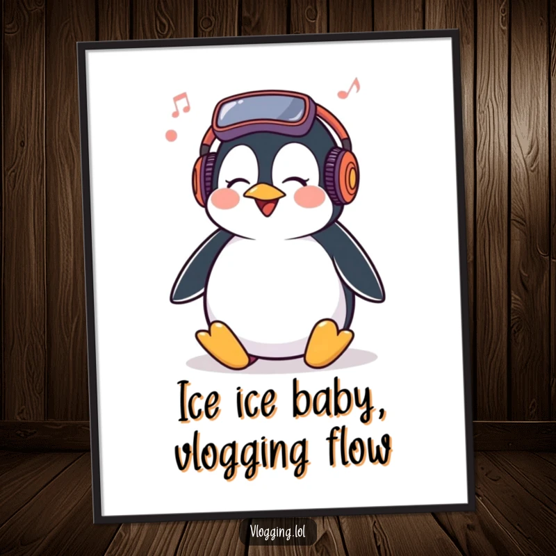 Funny Free Printable Wall Art: A laughing penguin energetically bobbing its head to music, spreading good vibes.
