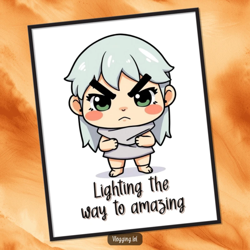 Funny Free Printable Wall Art: Determined creator seriously adjusting studio lighting, a humorous piece of downloadable art.