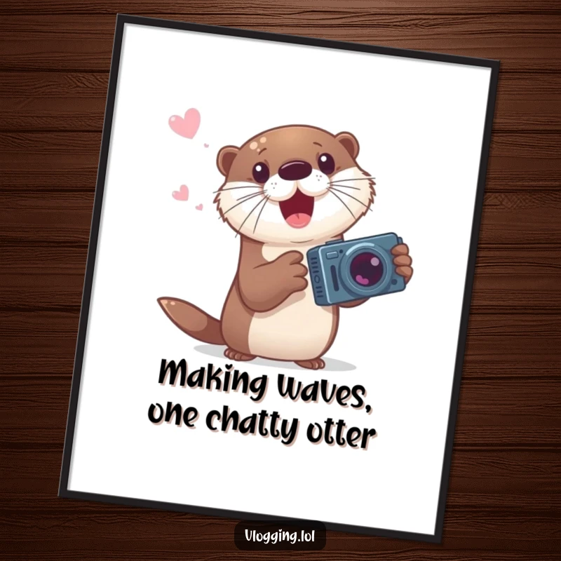 Funny free printable wall art: playful otter gesturing wildly while talking animatedly to an audience.