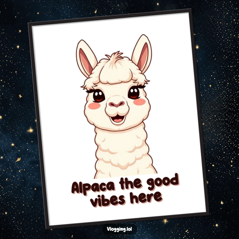 Funny Free Printable Wall Art: A llama character with its tongue out and eyes crossed, creating a comical expression.