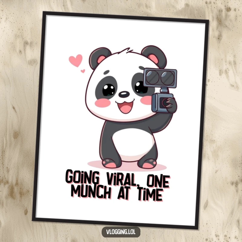 Funny Free Printable Wall Art: A smiling panda animatedly chatting into a video recorder, capturing a moment.