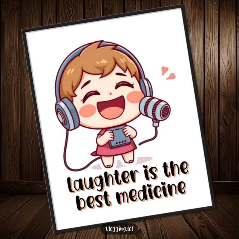 Funny Free Printable Wall Art of a character laughing heartily into a recording device, embodying pure joy and amusement.