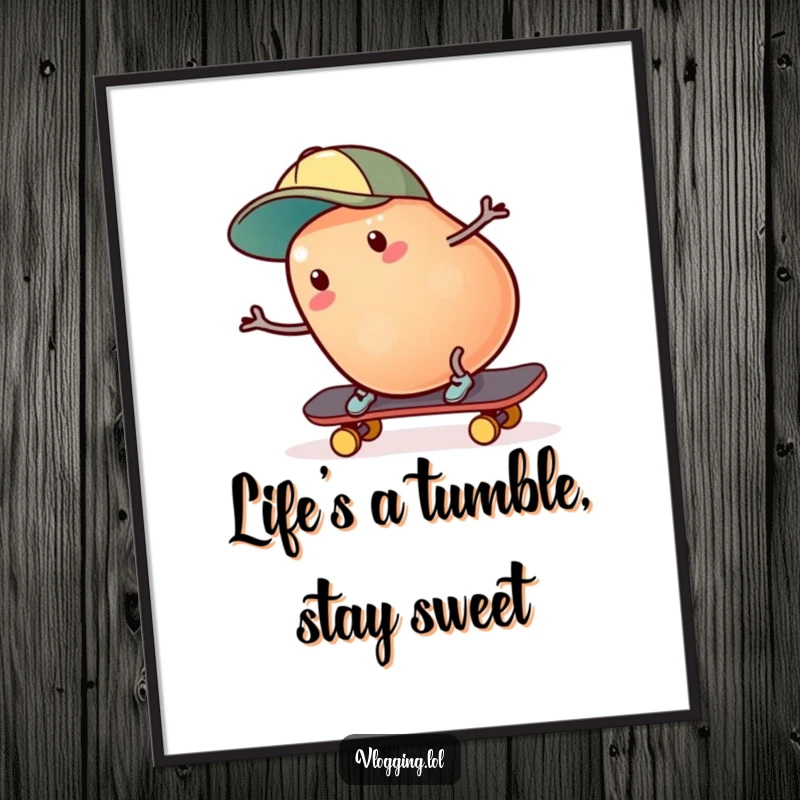 Funny Free Printable Wall Art: A wobbly jelly bean wearing a cap, hilariously falling off a skateboard.