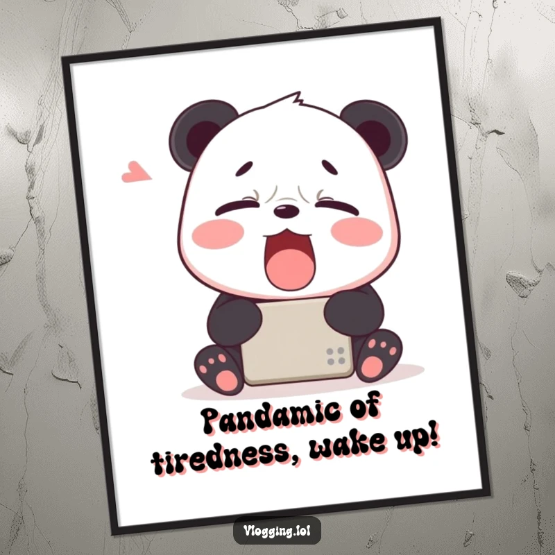 Funny Free Printable Wall Art: A relatable, sleepy panda yawning hugely while captivated by a glowing device screen, adding humor.