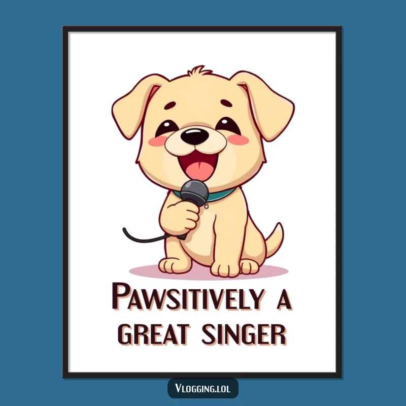 Free Printable Wall Art: Singing Puppy Rockstar Downloadable Funny Decor