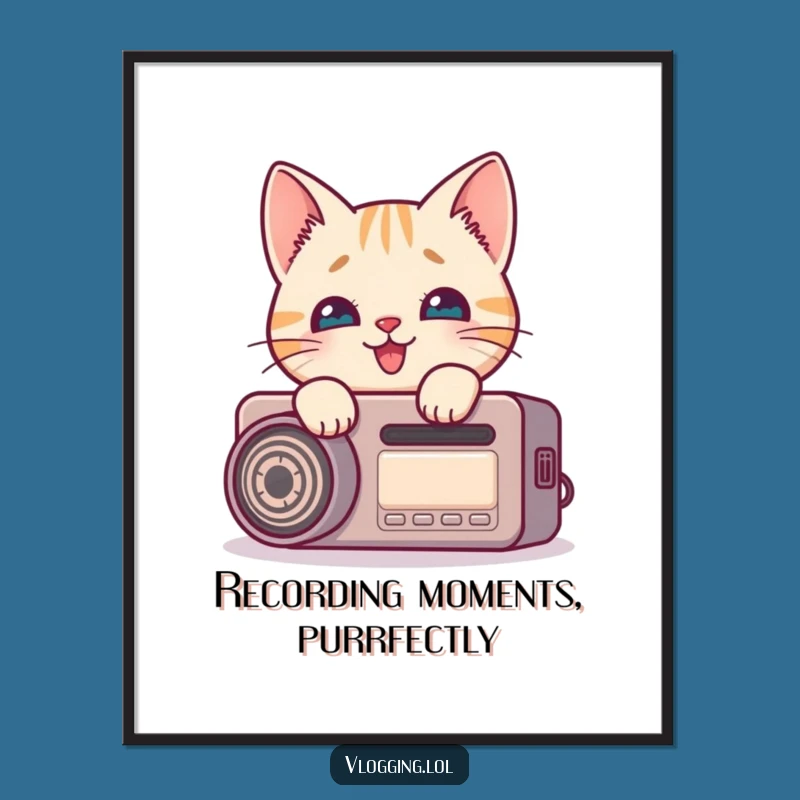 Free Printable Funny Cat Recording Wall Art: Curious Delight. Downloadable Decor!