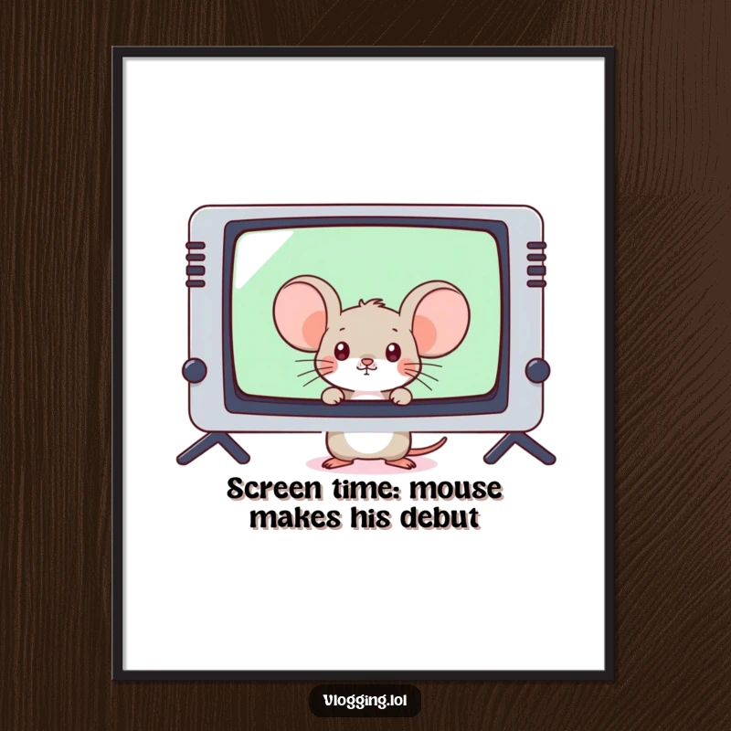 Funny Free Printable Wall Art: A shy mouse peeking from behind a huge video screen, capturing gamer life.