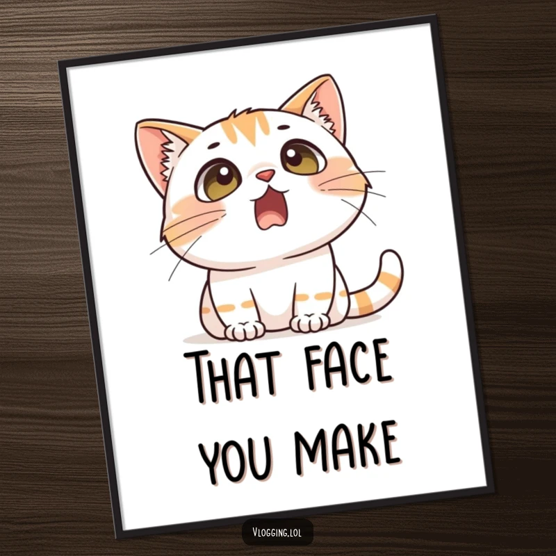 Funny free printable wall art: surprised cat with wide, dramatic eyes, reacting intensely to something off-frame.