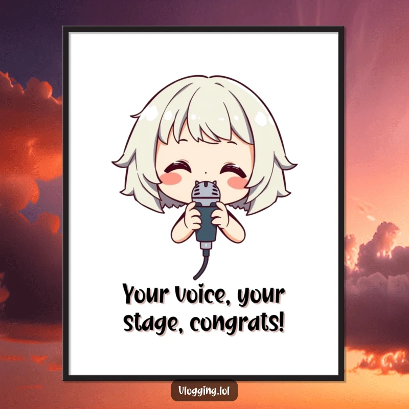 Funny Free Printable Wall Art: Smiling character holding a microphone, ready to perform, bringing stage presence.