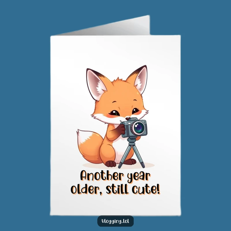 Free Printable Funny Fox Birthday Card: Curious Camera Vixen Downloadable Gift