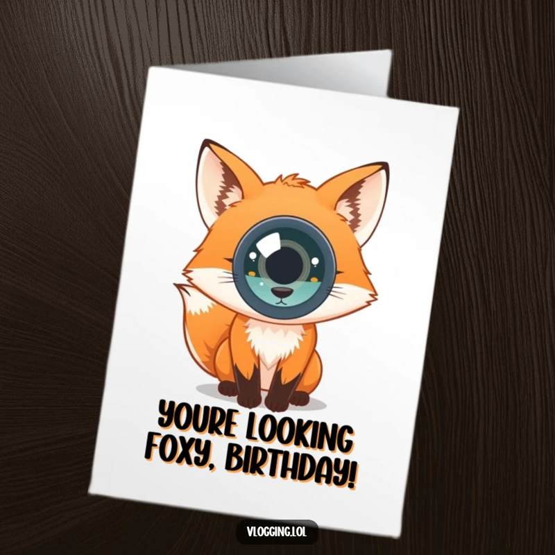Funny Free Printable Birthday Card of a curious fox with bright eyes peering intently into the camera.