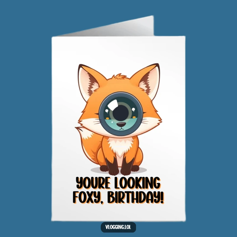 Free Printable Birthday Card: Curious Fox Camera Funny Downloadable Gift