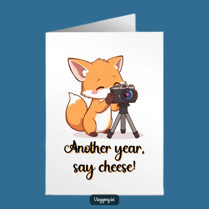 Free Printable Birthday Card: Curious Fox Filming, Funny Downloadable Gift Idea