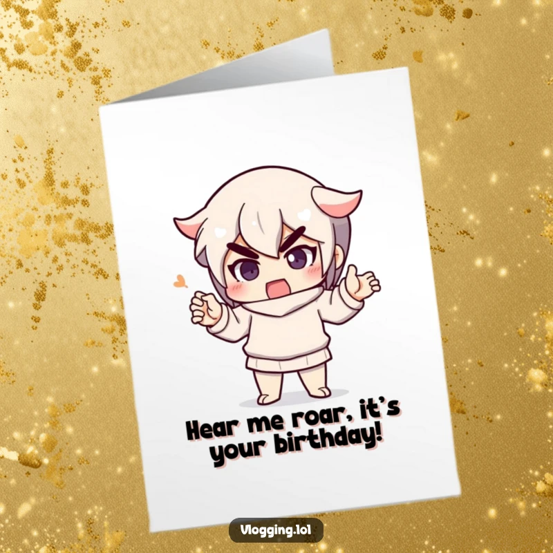 Funny Free Printable Birthday Card: Animated character gesturing wildly while speaking, delivering enthusiastic birthday cheers with passion.