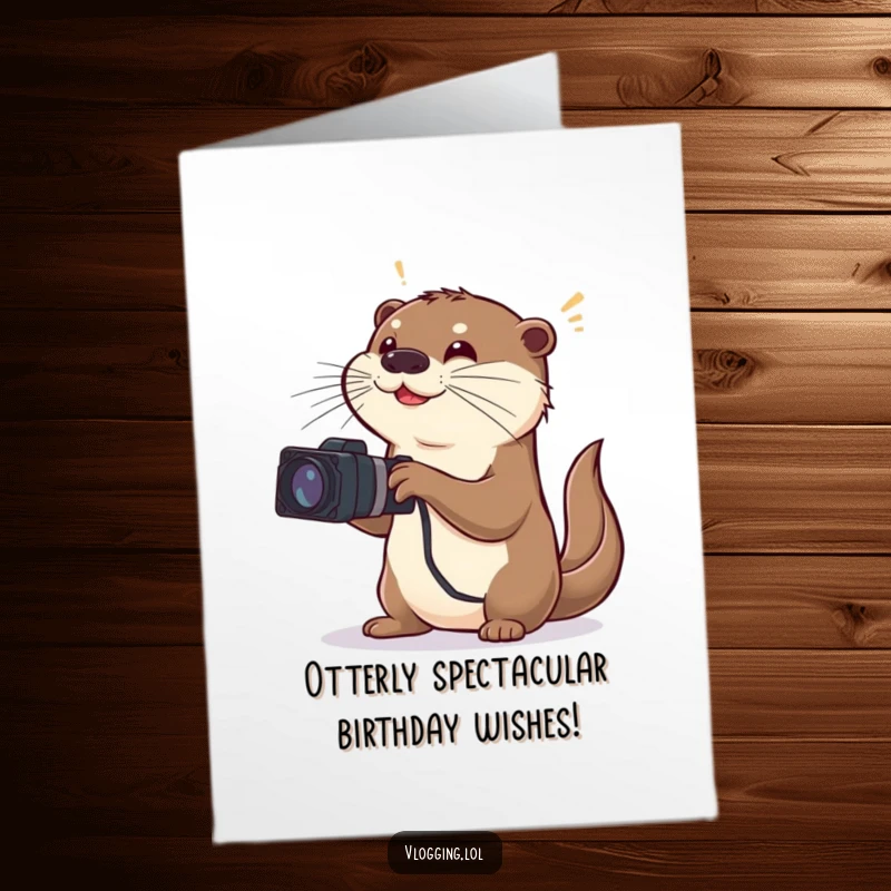 Funny Free Printable Birthday Card featuring a dramatic otter filming with wild, exaggerated gestures and a script.