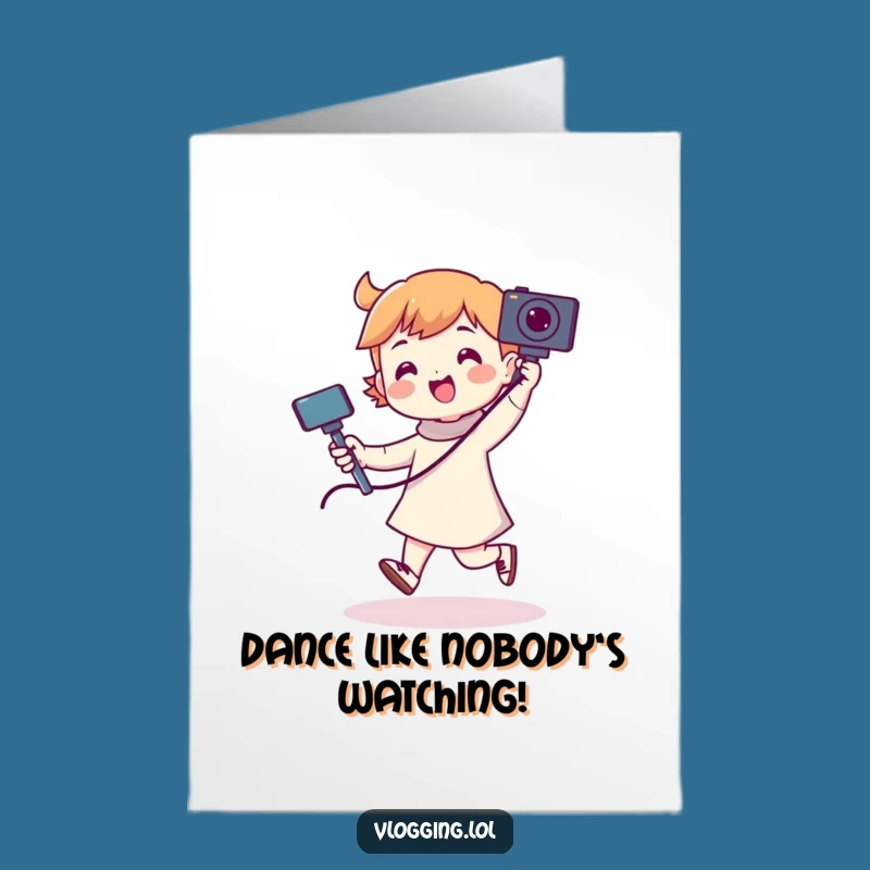 Free Printable Funny Birthday Card: Dancing Character Selfie Stick - Hilarious Downloadable Gift!