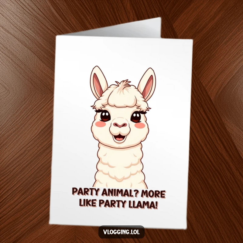 Funny Free Printable Birthday Card: A content llama adorably sticking its tongue out in a silly face pose.