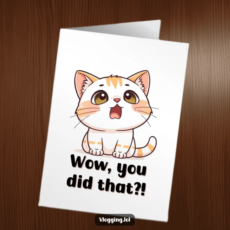 Funny free printable congratulations card: surprised cat with dramatic expression, reacting to an incredible accomplishment.
