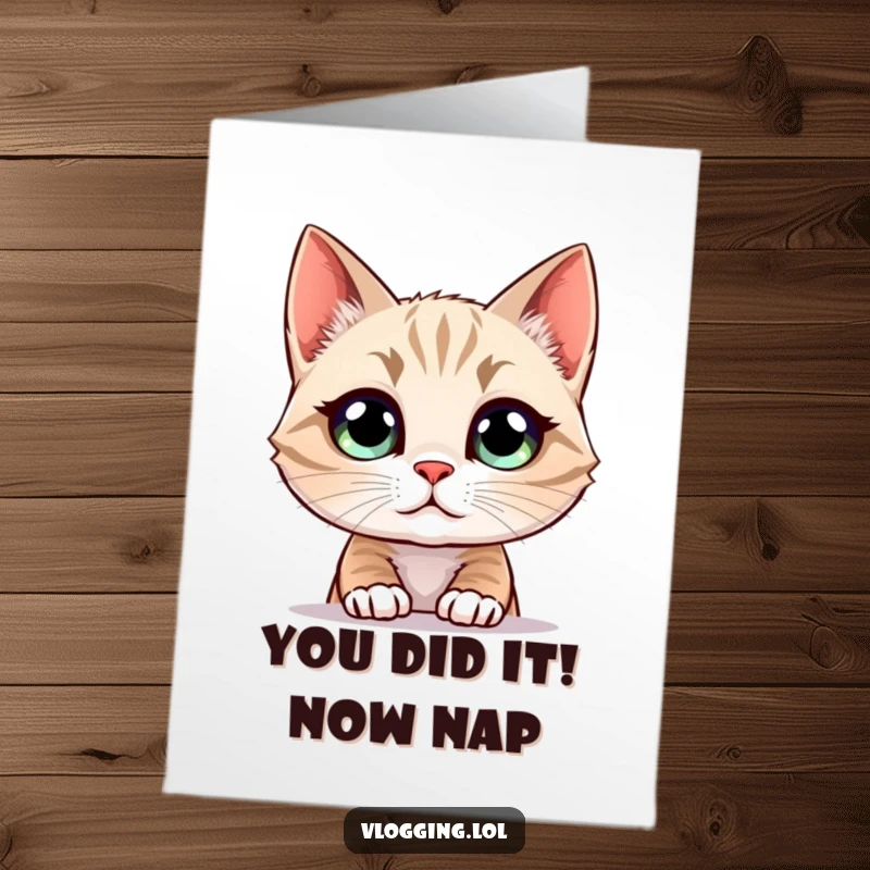 Funny Free Printable Congratulations Card: Cat with huge eyes staring in disbelief at a screen, a humorous reaction.