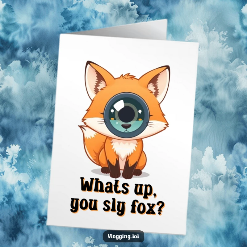 Funny Free Printable Congrats Card showing a curious fox gazing directly into the camera lens with intrigue.