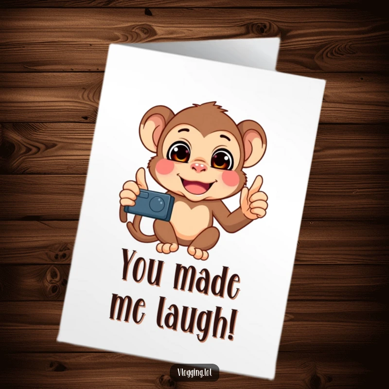 Funny Free Printable Congratulations Card: Mischievous monkey posing with funny faces for a selfie, capturing a joyful moment.