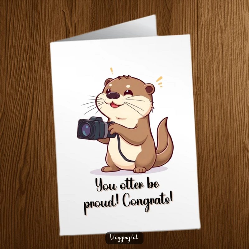 Funny Free Printable Congratulations Card showing a theatrical otter filming a dramatic scene, perfect for celebrating wins.