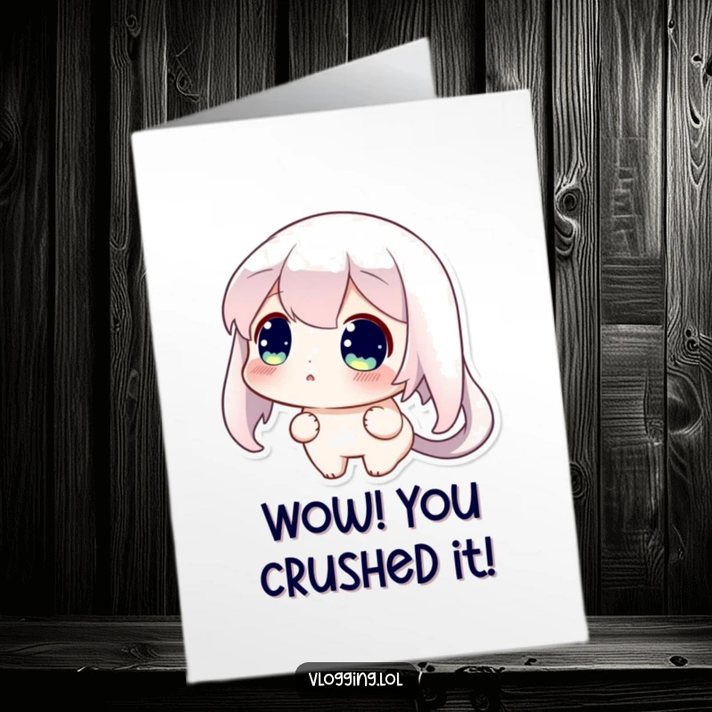 Funny Free Printable Congratulations Card of a character looking utterly surprised at their own screen, perfect for unexpected wins.