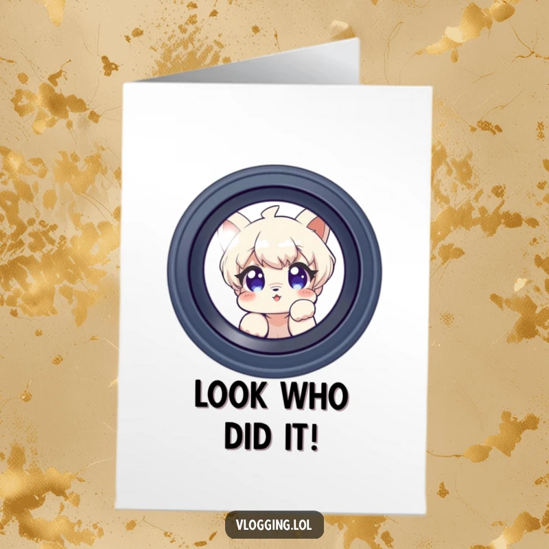 Funny Free Printable Congrats Card with a curious character peeking intriguingly into the camera, celebrating an achievement.