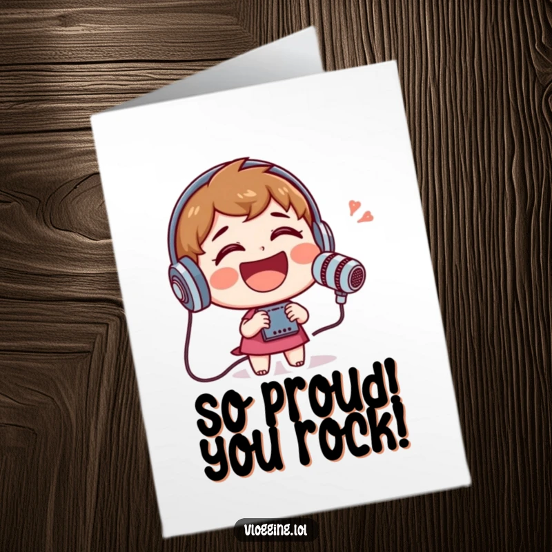 Funny Free Printable Congratulations Card featuring a character bursting with laughter into a recording device, celebrating achievements.