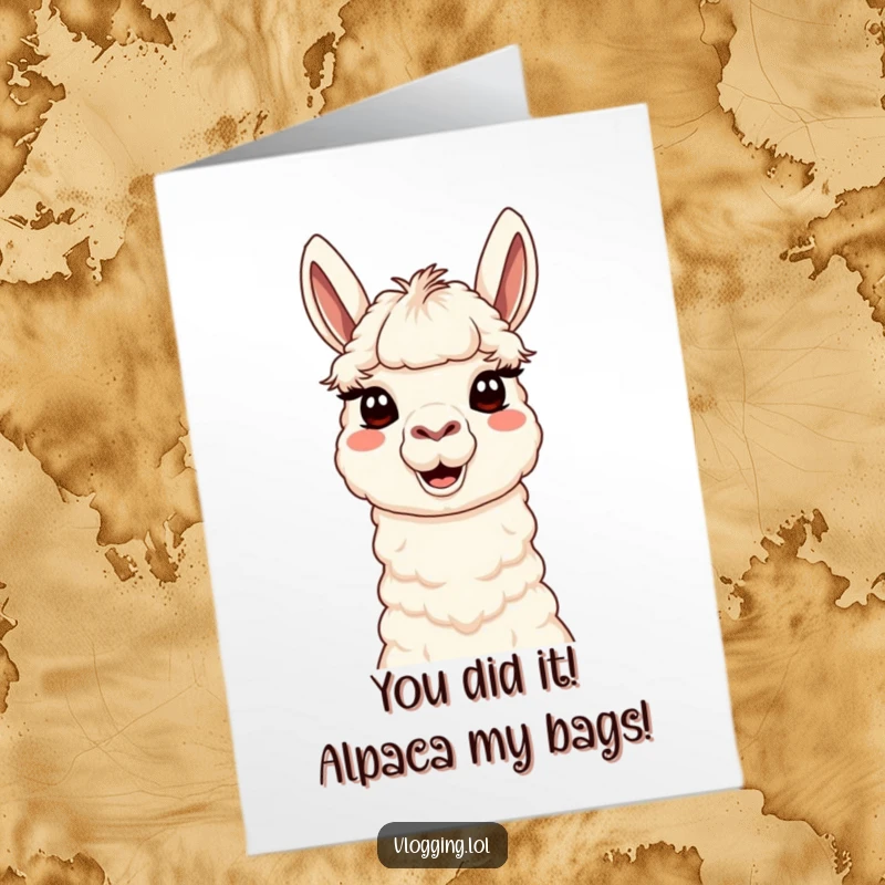 Funny Free Printable Congratulations Card: A llama with googly eyes and a wide, silly grin for your well wishes.
