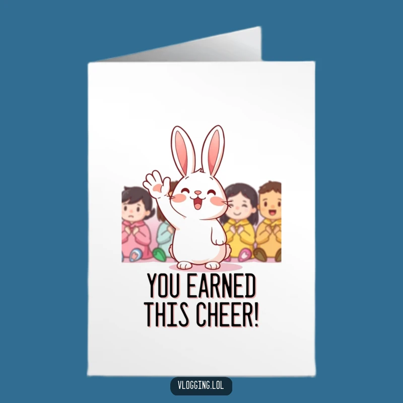 Free Printable Congrats Card: Cheerful Rabbit Waving, Funny Downloadable Success Gift