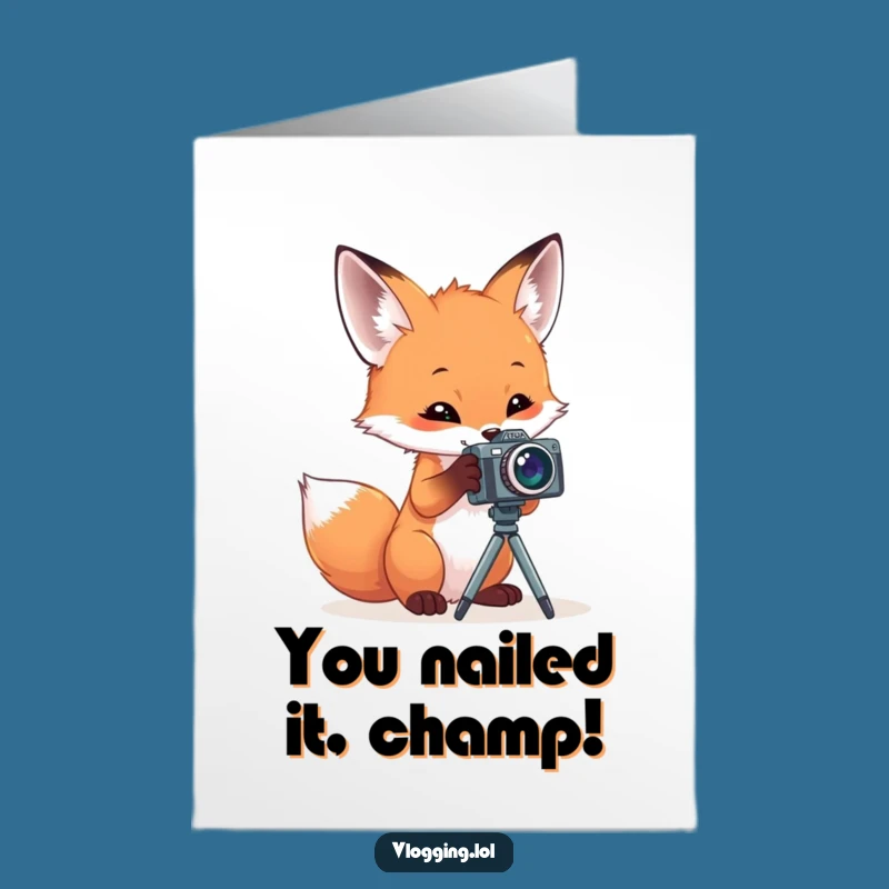 Free Printable Fox Congrats Card: Amusing Camera Vixen Downloadable Greeting Gift