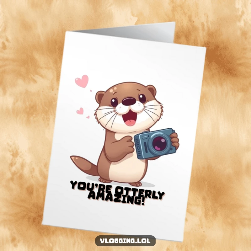 Funny free printable congratulations card: playful otter gesturing wildly, enthusiastically celebrating an achievement.