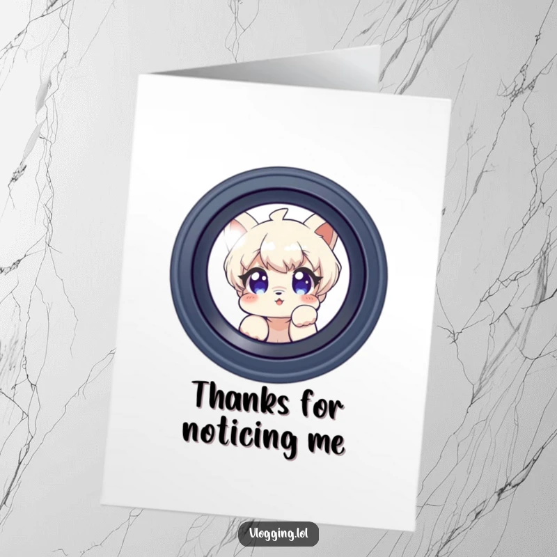 Funny Free Printable Thank You Card showing a curious character peeking from behind something into the camera, conveying thanks.