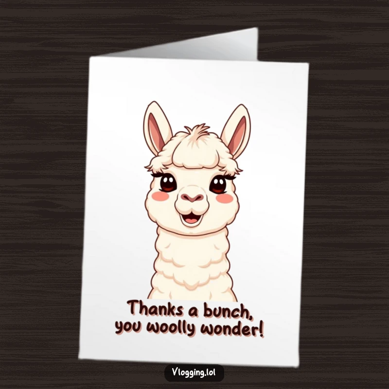 Funny Free Printable Thank You Card: A cartoon llama making a goofy face, perfect for expressing thanks with humor.