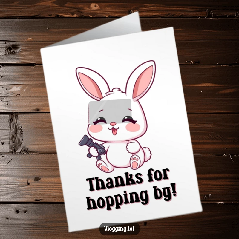 Funny Free Printable Thank You Card featuring a rabbit with intense focus editing a video timeline.
