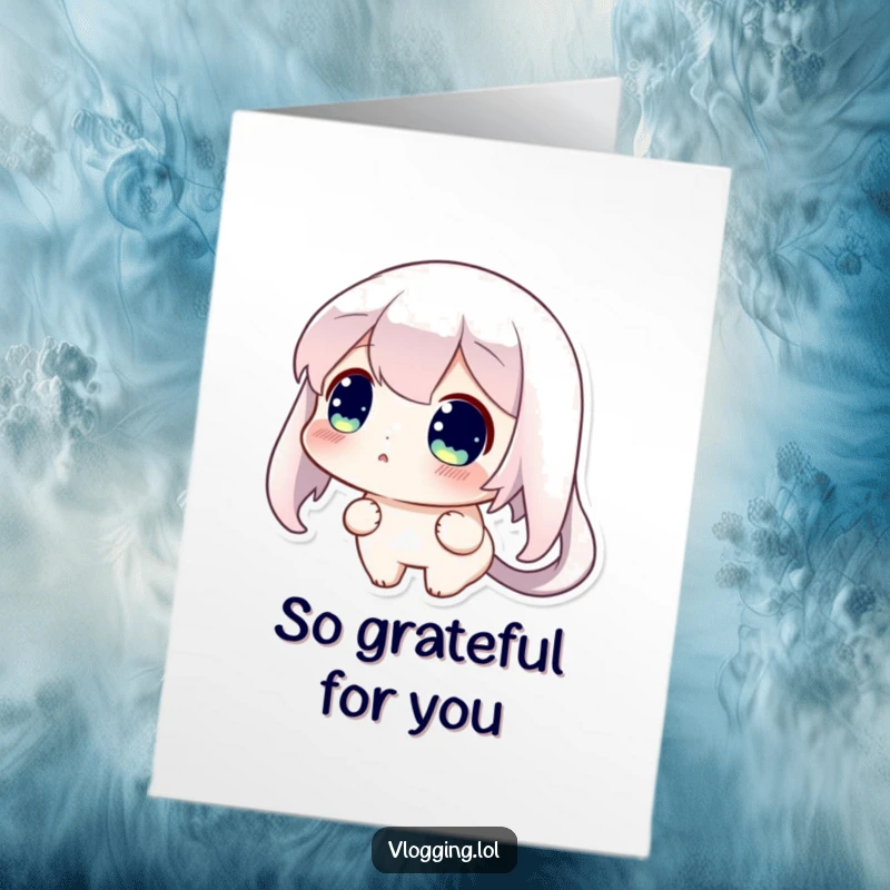 Funny Free Printable Thank You Card depicting a character's surprised face as they look at their screen, perfect for expressing thanks.