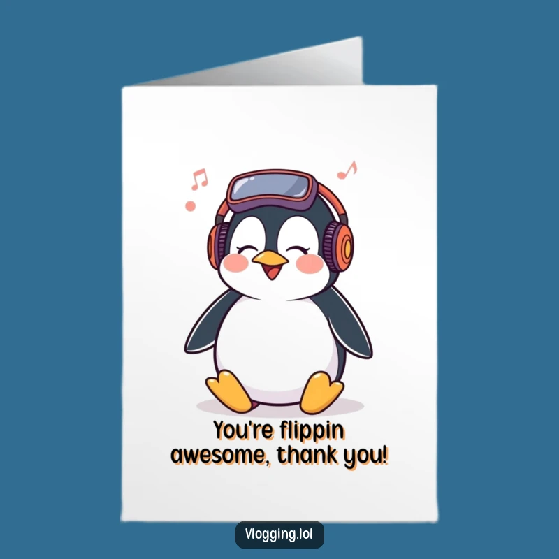 Funny Free Printable Thank You Card: Penguin Grooving, Downloadable Gift