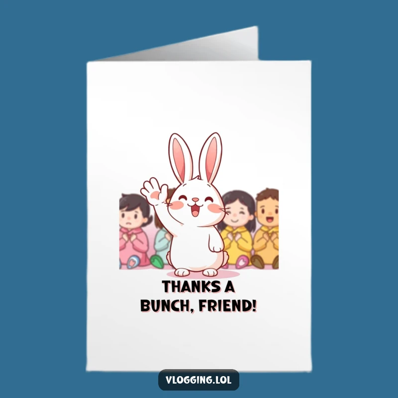 Free Printable Thank You Card: Cheerful Rabbit Waving, Funny Downloadable Gratitude Gift