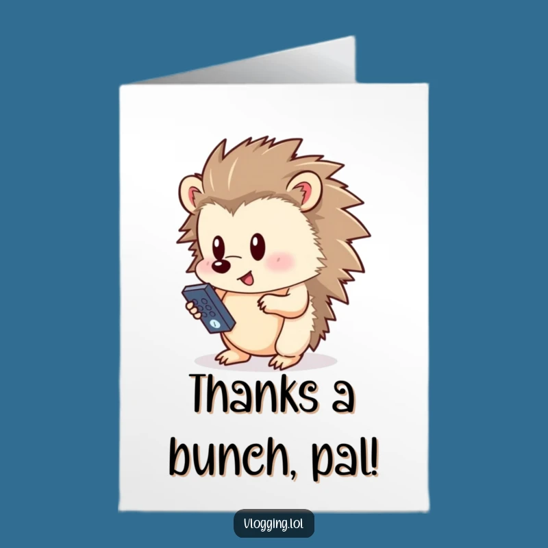 Free Printable Thank You Card Funny Hedgehog Remote Control Downloadable