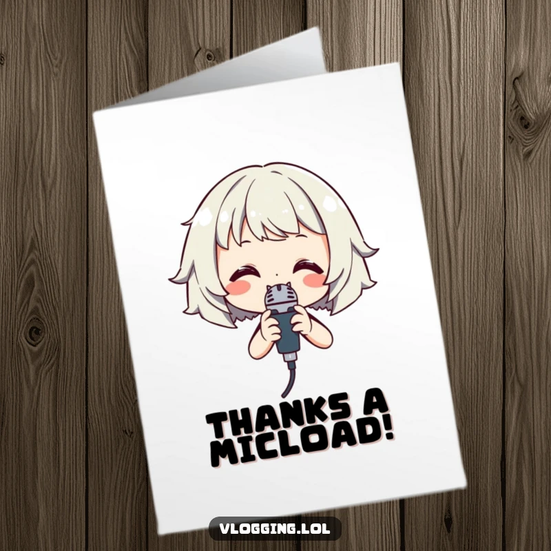 Funny Free Printable Thank You Card: Smiling character holding a microphone, performing a thank you serenade.