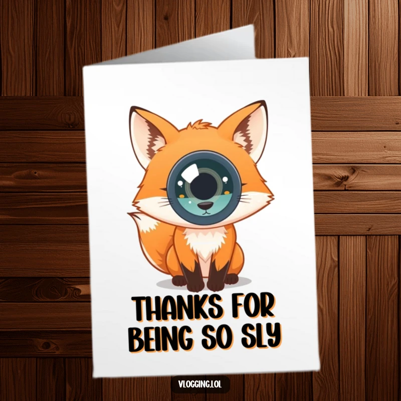 Funny Free Printable Thank You Card of a pensive fox looking directly into the camera with curiosity.