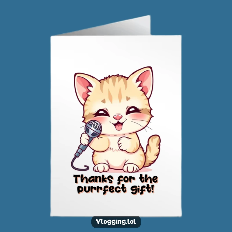 Free Printable Giggling Kitten Thank You Card - Funny Downloadable Microphone Gift!
