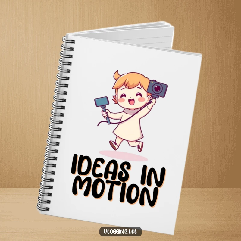 Funny notebook cover featuring a character joyfully dancing with a camera on a selfie stick, ideal for capturing creative ideas.