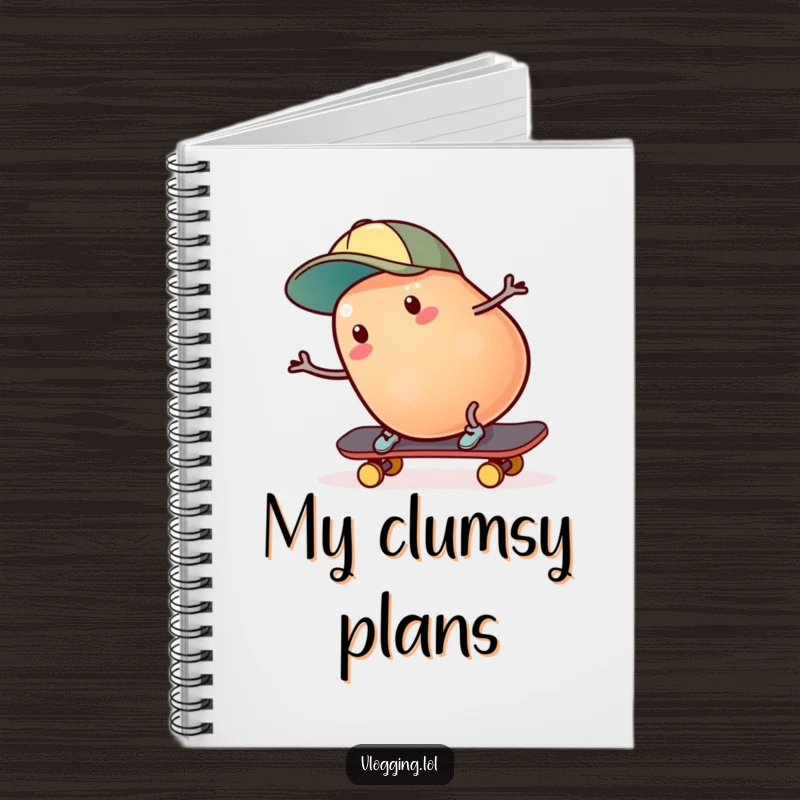 Funny jelly bean skater notebook: A wobbly jelly bean wearing a cap looks surprised as it falls off a skateboard. Excellent funny gift.